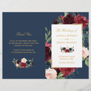 Burgundy Blush Floral Blue Programme de mariage pl