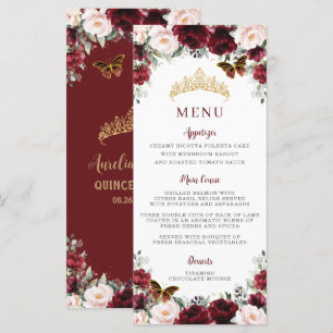 Burgundy Blush Floral Gold QUINCEAÑERA Menu Party