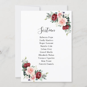 Burgundy Blush Floral Mariage moderne Cartes de si