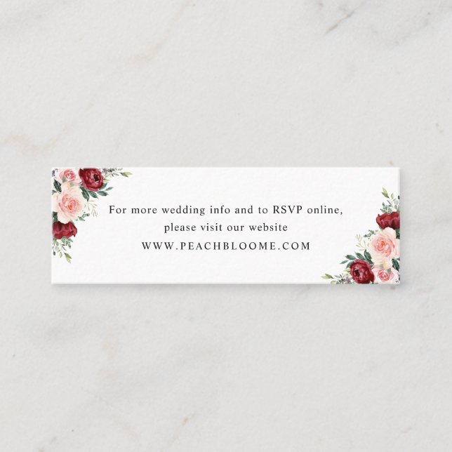 Burgundy Blush Floral Mariage Website Info Cartes (Devant)