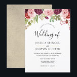 Burgundy Blush & Gold Floral Wedding Invitation<br><div class="desc">Burgundy Blush & Gold Floral Wedding Invitent À Élégant Design Floral Rose Bourgogne. Variations de l'invitation et des articles correspondants dans notre magasin</div>