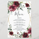 Burgundy Blush Gold Greenery Mariages Cartes de me<br><div class="desc">Le design présente un cadre géométrique imprimé de couleur or avec des éléments floraux dans les tons bordeaux,  rouge et rougissant sur la verdure,  l'eucalyptus et les fleurs. Design dispose également d'une disposition de typographie facile à utiliser.</div>