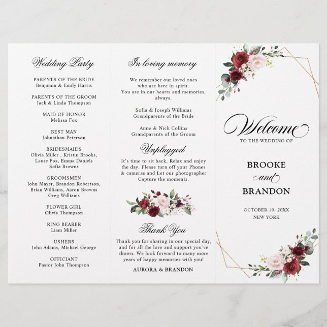 Burgundy Blush Modern Geometric Wedding Program (Devant)
