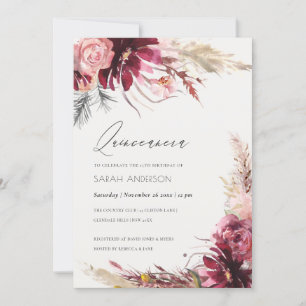 Burgundy Blush Pampas Grass Quinceanera Invitation