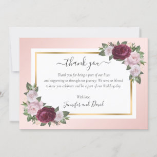 Burgundy Blush Pink Gold Floral Carte de remerciem