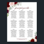 Burgundy Blush Rose 9 Tableau Mariage de table<br><div class="desc">Ce beau tableau de sièges mariage de 9 tables présente un design boho chic rustique avec des roses aquarelles peints à la main dans les tons rouge pourpre, bordeaux et rose roux, ainsi que des feuilles d'eucalyptus et de la verdure du jardin. Il a assigné des sièges pour 90 personnes...</div>