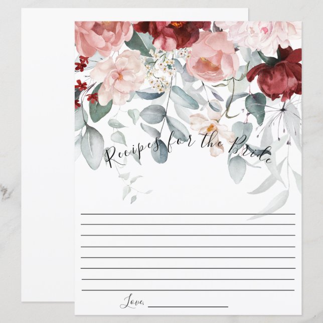 Burgundy Blush rose Floral Bride Recette (Devant / Derrière)