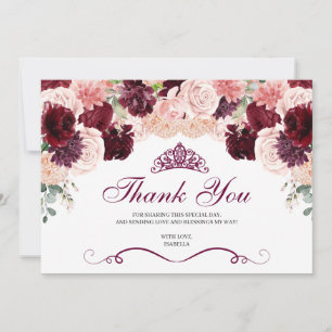 Burgundy Blush rose Floral Quinceanera Merci