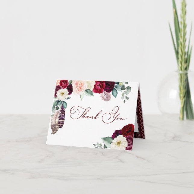 Burgundy Boho Dreamcatcher Carte de remerciements (Devant)