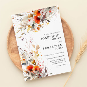 Burgundy Boho Fall Floral Photo Faire-part de mari