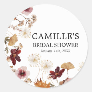 Burgundy Boho Fall Floral Round Sticker