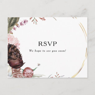 Burgundy Boho Floral Demande de Chanson RSVP Carte