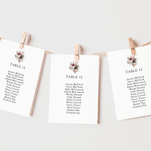 Burgundy Boho Floral Tableau Numéro de siège (Créateur téléchargé)