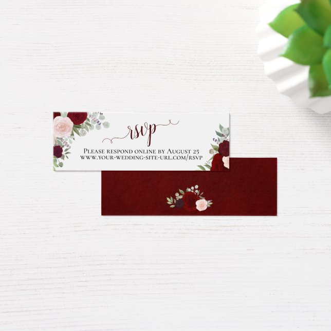 Burgundy Boho Floral Wedding RSVP Carte en ligne (Bureau)