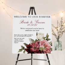 Burgundy Bouquet Foam Mariage Affiche de bienvenue
