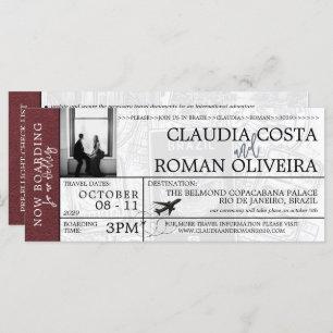 Burgundy Brésil Mariage Boarding Pass Invitation