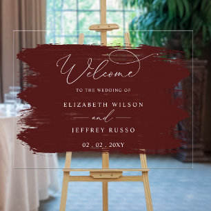 Burgundy Brush Strokes Mariage Affiche de bienvenu