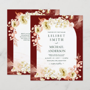 Burgundy Coral Floral Boho Mariage Invitation