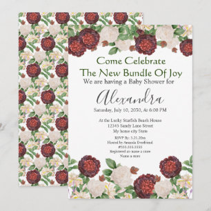 Burgundy Cream Rose Floral Baby shower invitation