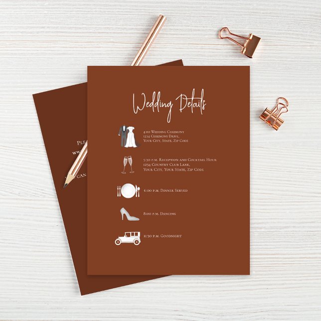 Burgundy Détails du Mariage Timeline Carte RSVP (Burgundy Wedding Timeline enclosure card.)