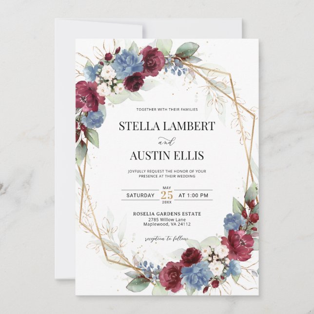 Burgundy Dusty Blue Geometric Digital Invitation (Devant)