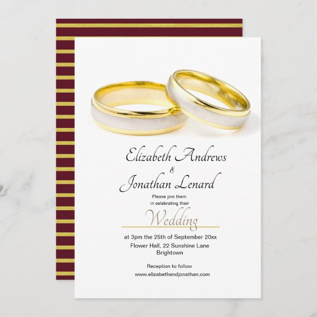 Burgundy Elegant Bagues simples Faire-part de mari (Devant / Derrière)