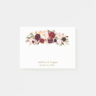 Burgundy Elegant Floral Gold Mariage Post-it Notes