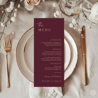 Burgundy Elegant Minimal Wedding Menu Card