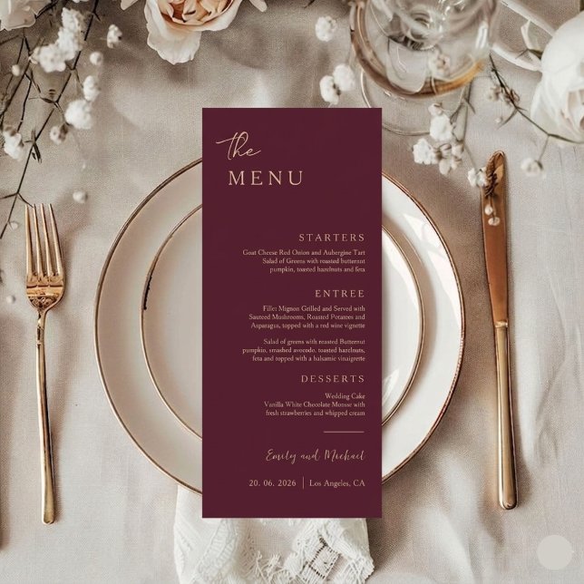 Burgundy Elegant Minimal Wedding Menu Card (Créateur téléchargé)