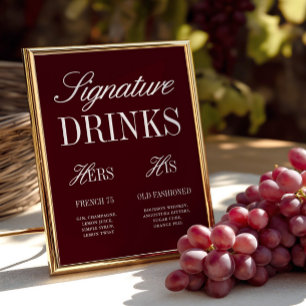 Burgundy Elegant Signature Boissons Bar Mariage Si