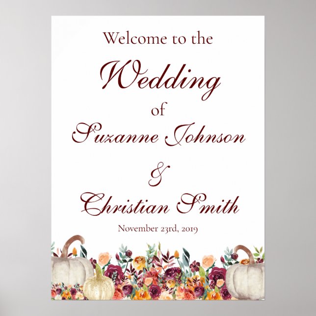 Burgundy Fall Gold Citrouille Affiche de bienvenue (Devant)