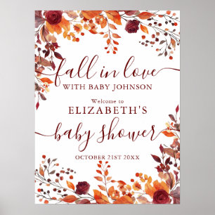 Burgundy Fall In Love Baby shower Affiche de bienv