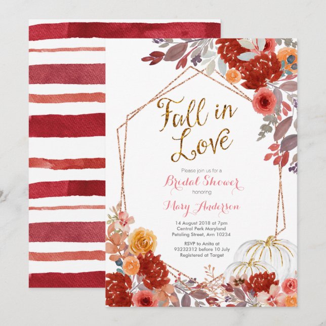 Burgundy Fall in Love Bridal Shower Invitation (Devant / Derrière)