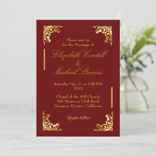 Burgundy Faux Gold Script Faire-part de mariage
