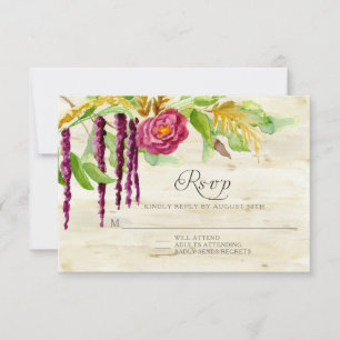 Burgundy Floral BOHO Bois Rustique Réponse RSVP