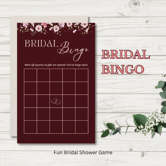 Burgundy Floral Bridal Bingo Game Card (Créateur téléchargé)
