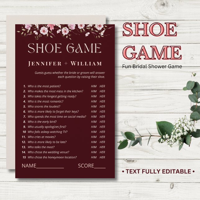 Burgundy Floral Bridal Shower Shoe Game (Créateur téléchargé)