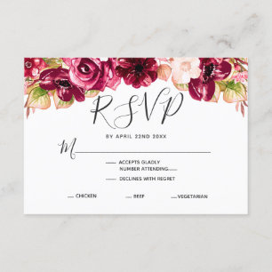Burgundy Floral Drop Mariage Meal Choice RSVP