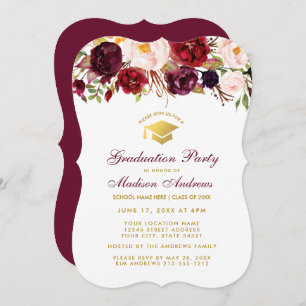Burgundy Floral Graduation Party Invitation or BR