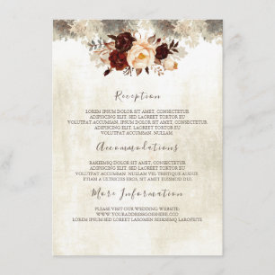 Burgundy Floral Information Mariage Carte d'hôte