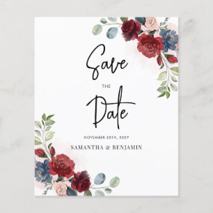 Burgundy Floral Mariage Budget Enregistrer La Date
