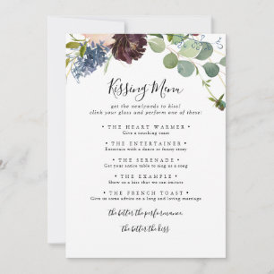 Burgundy Floral Mariage Kissing Menu Carte de jeu