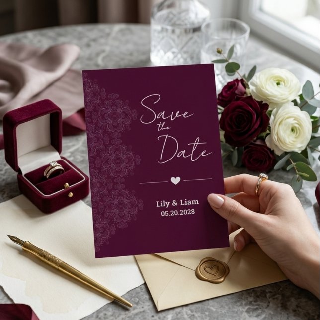 Burgundy Floral Save the Date Wedding Invitation (Créateur téléchargé)
