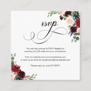 Burgundy Floral Script QR Code Mariage Carte RSVP