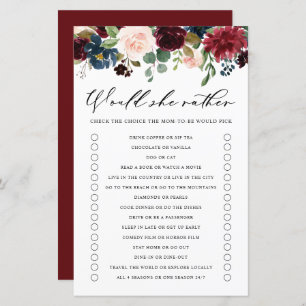 Burgundy Floral Voudrait-Elle Plutôt Baby shower J