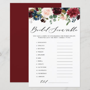 Burgundy Floral Word Scramble Fête des mariées Jeu