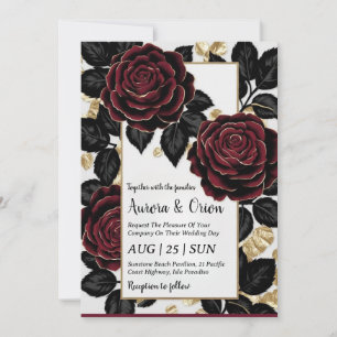 burgundy florale invitations noires et or mariage