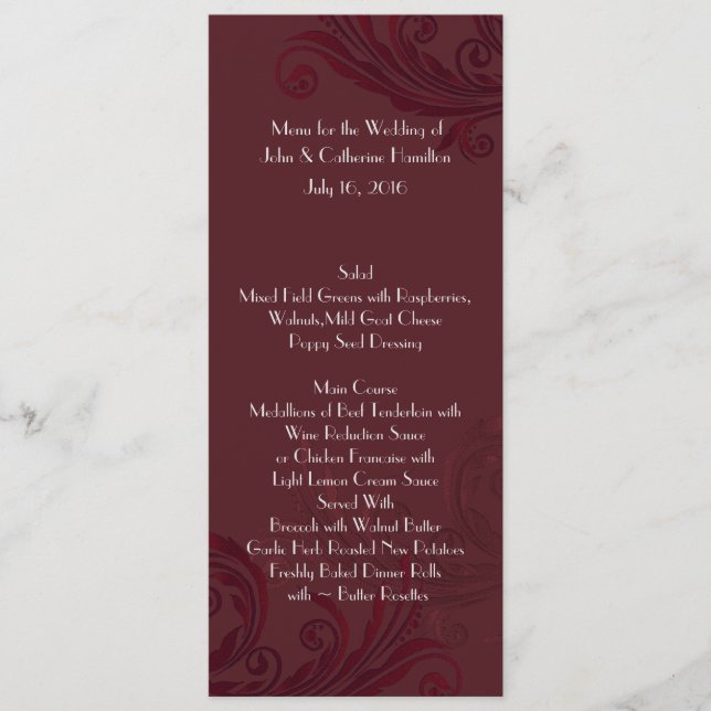 Burgundy Flourd Mariage maigre Menu Table (Devant)
