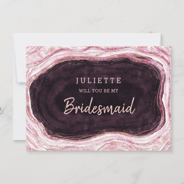 Burgundy Geode Be My Bridesmaid Proposition Card (Devant)
