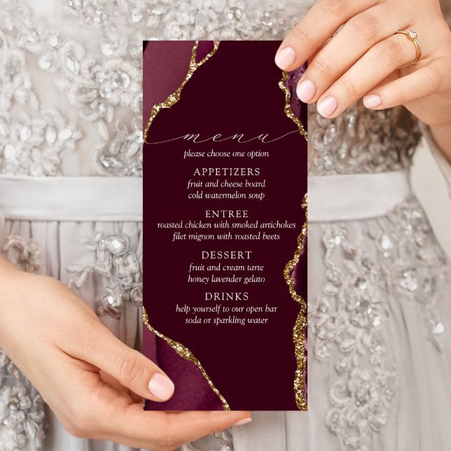 Burgundy & Gold Agate Wedding Menu (Créateur téléchargé)